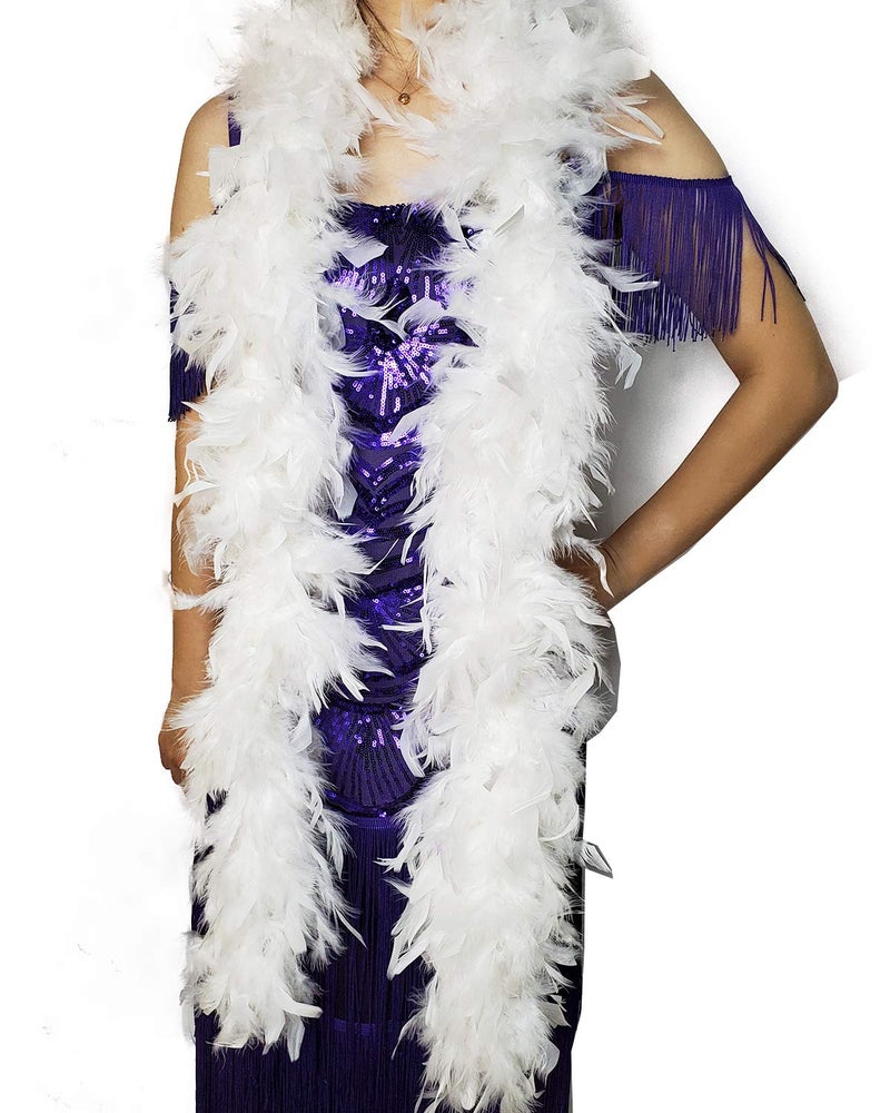 HAPPY FEATHER 2 يارد 100 جرام بوا ريش تركي شانديل للحرف اليدوية، حفلات الرقص، تنكر الهالوين - أبيض - Image 5